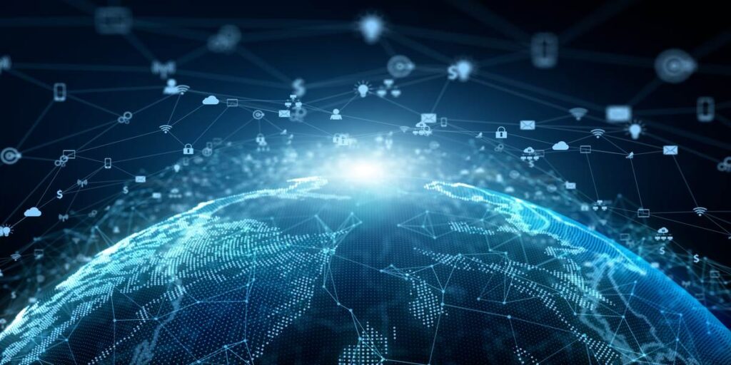 Computação gráfica representando dados em networking no mundo