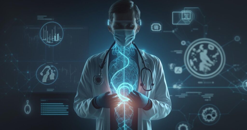 foto de um médico com fundo azul